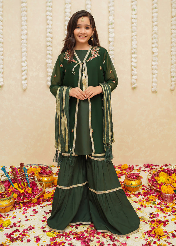 Chiffon 3 Piece Green Suit | 8765