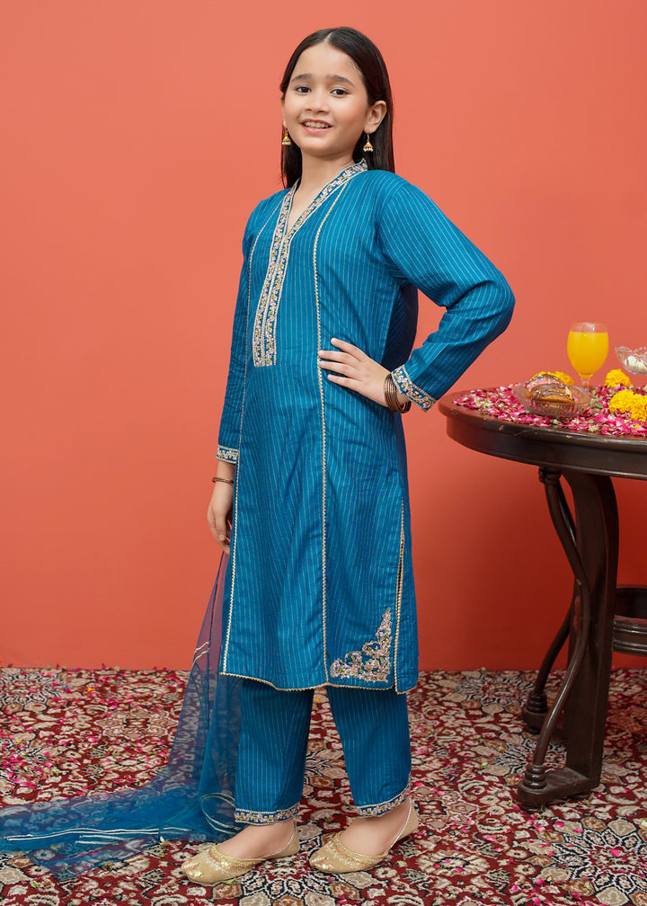 Cotton Embroidered 3 Piece Suit