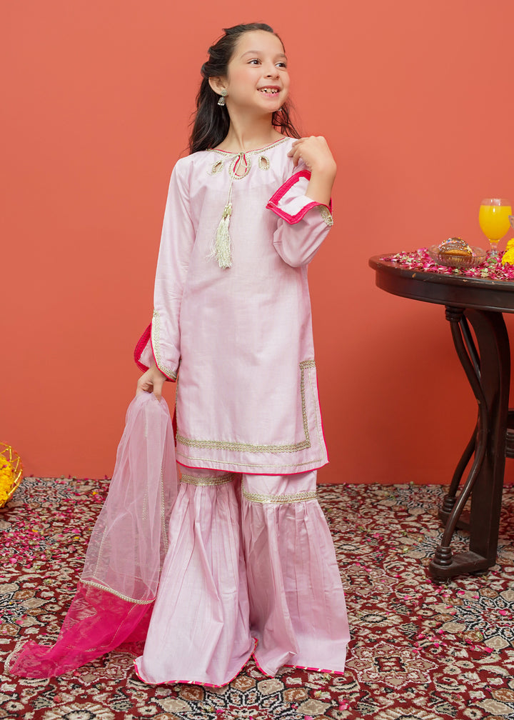 Girls Pink Cotton Gharara