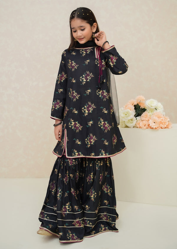 Girls Printed 3 Piece Rawsilk Suit