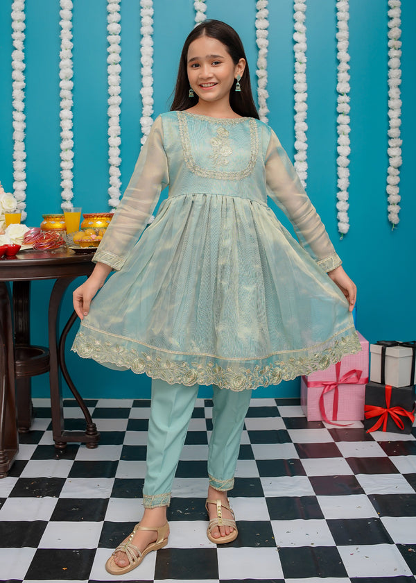 Girls Green Maysuri Frock | 9025