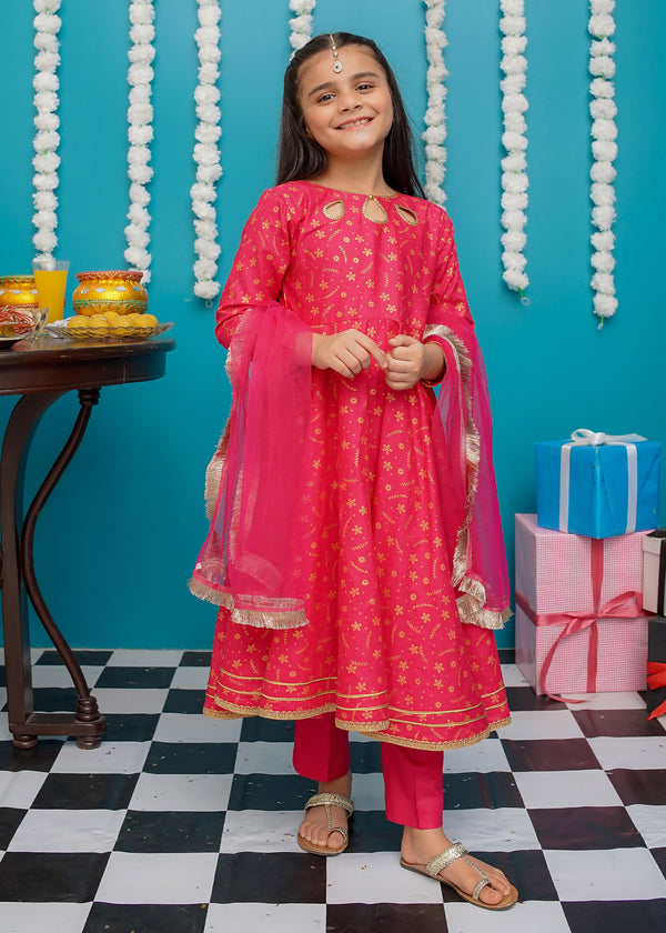 Cotton 3 Piece Pink Frock | 9220