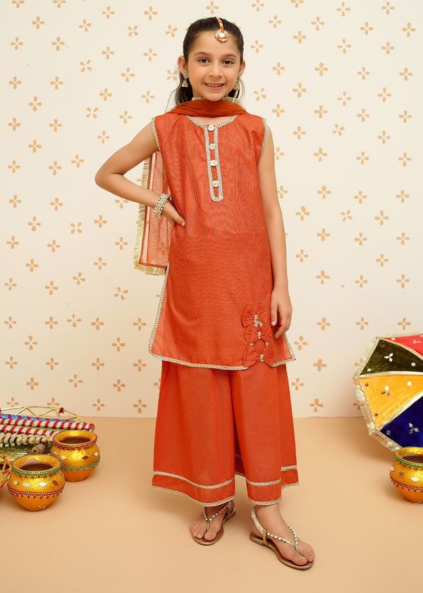 Girls Orange Ethnic Suit | 9130