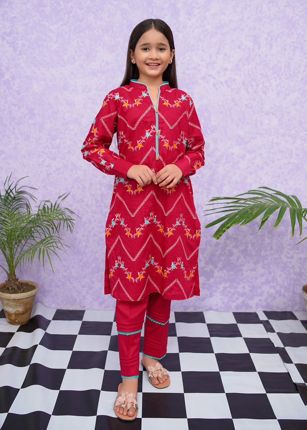 Girls Cotton Embroidered - 2 Piece Suit - 8545