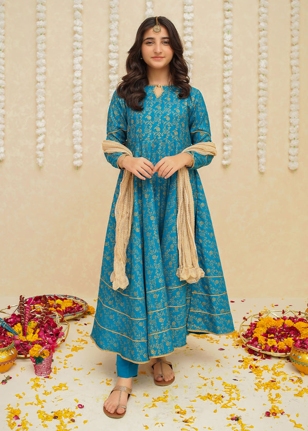 Rawsilk 3 Piece Blue Frock | 8915