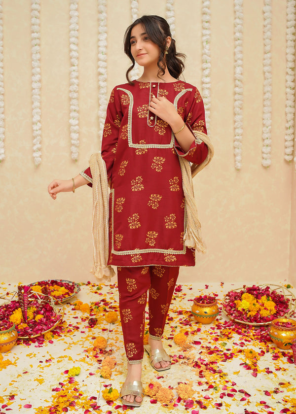 Rawsilk 3 Piece Maroon Suit | 8935