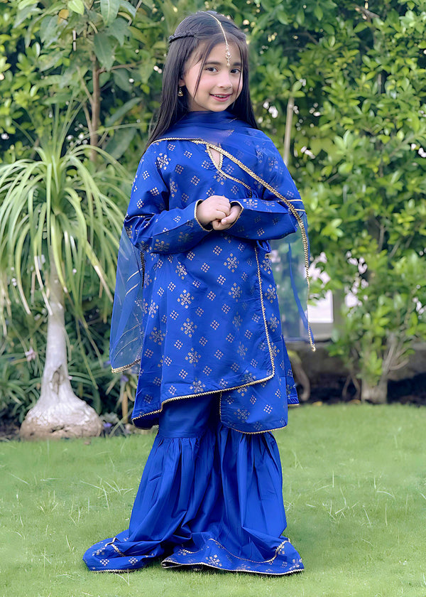 Girls Blue 3 Piece Cotton Suit - 8585